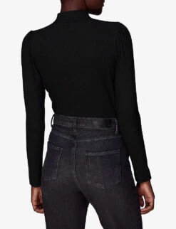 Whistles Gathered-detail Slim-fit Stretch-woven Top -Reis Clothing Shop R04103134 BLACK ALT03