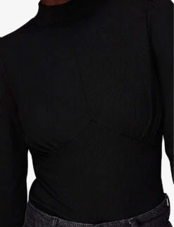 Whistles Gathered-detail Slim-fit Stretch-woven Top -Reis Clothing Shop R04103134 BLACK ALT04