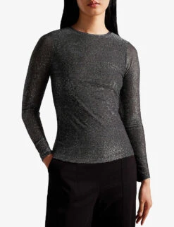 Ted Baker Genini Shimmery Slim-fit Woven Top 7 Ted Baker Genini Shimmery Slim-fit Woven Top -Reis Clothing Shop R04103247 BLACK ALT02