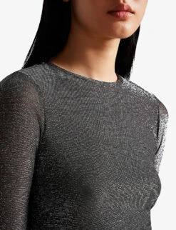 Ted Baker Genini Shimmery Slim-fit Woven Top 9 Ted Baker Genini Shimmery Slim-fit Woven Top -Reis Clothing Shop R04103247 BLACK ALT04