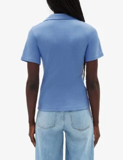 CLAUDIE PIERLOT Tavi Contrast-panel Cotton-blend Polo Shirt -Reis Clothing Shop R04103323 BLEUS ALT03
