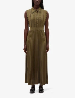 CLAUDIE PIERLOT Respect Scalloped-trim Woven Maxi Dress -Reis Clothing Shop R04103363 VERTS ALT02