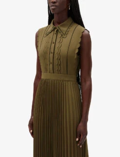 CLAUDIE PIERLOT Respect Scalloped-trim Woven Maxi Dress -Reis Clothing Shop R04103363 VERTS ALT04