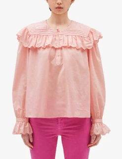CLAUDIE PIERLOT Belle Ruffle-trim Cotton Blouse -Reis Clothing Shop R04103366 ROSES ALT02