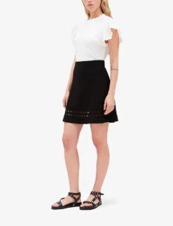 CLAUDIE PIERLOT Cut-out High-rise Stretch-woven Skirt -Reis Clothing Shop R04103479 NOIRGRIS ALT02