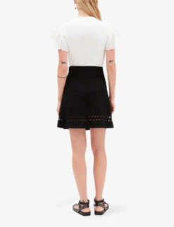 CLAUDIE PIERLOT Cut-out High-rise Stretch-woven Skirt -Reis Clothing Shop R04103479 NOIRGRIS ALT03