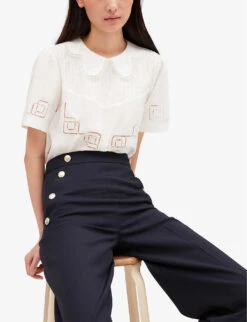 CLAUDIE PIERLOT Pames Braces-trim Stretch-woven Trousers 8 CLAUDIE PIERLOT Pames Braces-trim Stretch-woven Trousers -Reis Clothing Shop R04104033 BLEUS ALT03