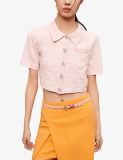 Maje Textured Cropped Stretch-knit Cardigan -Reis Clothing Shop R04104074 ROSES ALT02