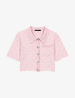 Maje Textured Cropped Stretch-knit Cardigan