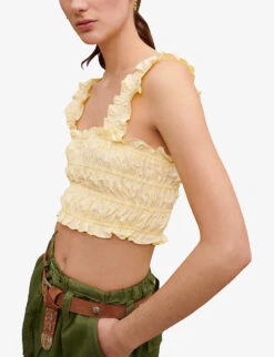 Maje Lunnala Cropped Woven Top -Reis Clothing Shop R04104075 JAUNESORANGES ALT02