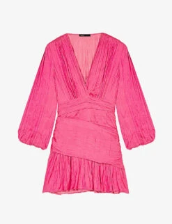 Maje Pleated Draped Recycled Polyester-blend Mini Dress