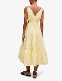 Maje V-neck Gathered Woven Midi Dress -Reis Clothing Shop R04104077 JAUNESORANGES ALT03