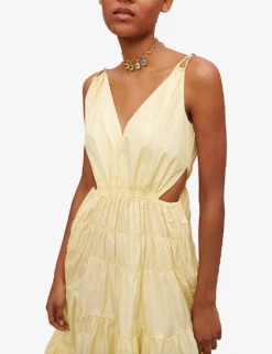 Maje V-neck Gathered Woven Midi Dress -Reis Clothing Shop R04104077 JAUNESORANGES ALT04