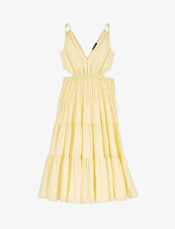 Maje V-neck Gathered Woven Midi Dress