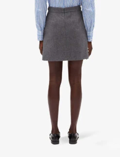 CLAUDIE PIERLOT Songe Monogram Horsebit-trim Wool-blend Skirt -Reis Clothing Shop R04104800 NOIRGRIS ALT03