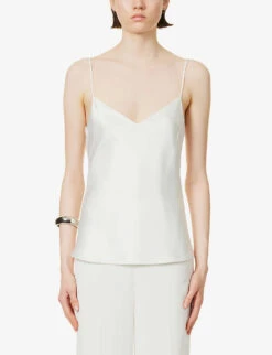 Spaghetti-strap V-neck Satin Top -Reis Clothing Shop R04106339 100WHITE ALT02