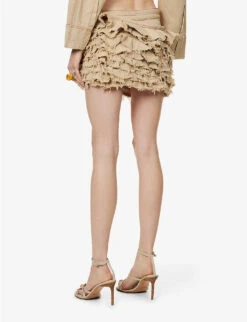 Jacquemus La Jupe De Nîmes Artichaut Ruffled Organic Denim Mini Skirt -Reis Clothing Shop R04107879 BEIGETERRACOTTA ALT03