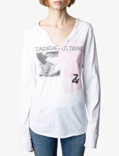 Zadig & Voltaire Graphic-print Cotton-jersey T-shirt -Reis Clothing Shop R04109047 BLANC ALT02