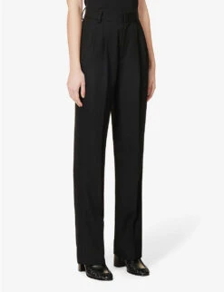 Celia Pleated Straight High-rise Wool Trousers -Reis Clothing Shop R04109109 BLACK ALT02