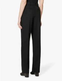 Celia Pleated Straight High-rise Wool Trousers -Reis Clothing Shop R04109109 BLACK ALT03