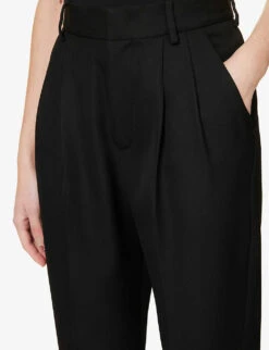Celia Pleated Straight High-rise Wool Trousers -Reis Clothing Shop R04109109 BLACK ALT04