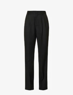 Celia Pleated Straight High-rise Wool Trousers
