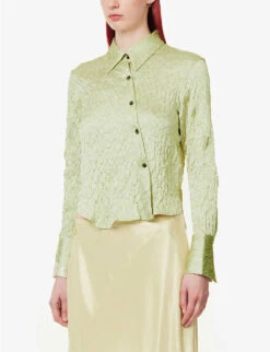 Twist Textured-weave Split-hem Satin Shirt -Reis Clothing Shop R04109264 LIME ALT02