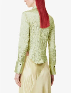 Twist Textured-weave Split-hem Satin Shirt -Reis Clothing Shop R04109264 LIME ALT03