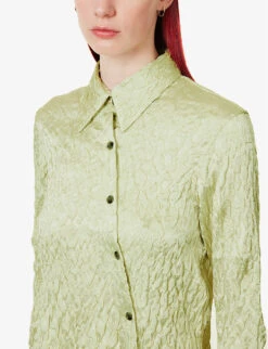 Twist Textured-weave Split-hem Satin Shirt -Reis Clothing Shop R04109264 LIME ALT04