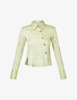 Twist Textured-weave Split-hem Satin Shirt