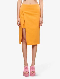 Maje Asymmetric-wrap Stretch-cotton Midi Skirt -Reis Clothing Shop R04110659 JAUNESORANGES ALT02