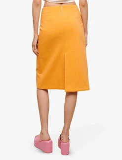 Maje Asymmetric-wrap Stretch-cotton Midi Skirt -Reis Clothing Shop R04110659 JAUNESORANGES ALT03