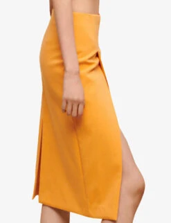 Maje Asymmetric-wrap Stretch-cotton Midi Skirt -Reis Clothing Shop R04110659 JAUNESORANGES ALT04
