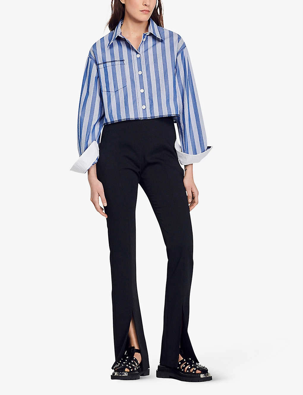 Sandro Havre Flared Front-slit Woven Trousers 2 Sandro Havre Flared Front-slit Woven Trousers - Image 2