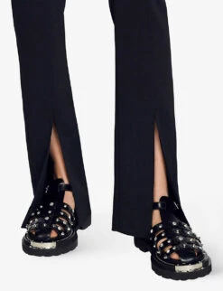 Sandro Havre Flared Front-slit Woven Trousers 9 Sandro Havre Flared Front-slit Woven Trousers -Reis Clothing Shop R04111182 NOIRGRIS ALT04