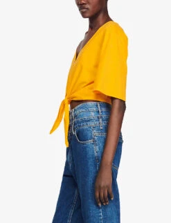 Sandro Jewel-buttoned Cotton T-shirt -Reis Clothing Shop R04111260 JAUNESORANGES ALT02