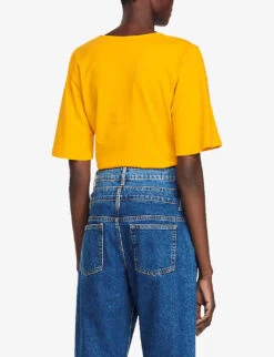 Sandro Jewel-buttoned Cotton T-shirt -Reis Clothing Shop R04111260 JAUNESORANGES ALT03