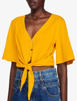 Sandro Jewel-buttoned Cotton T-shirt -Reis Clothing Shop R04111260 JAUNESORANGES ALT04