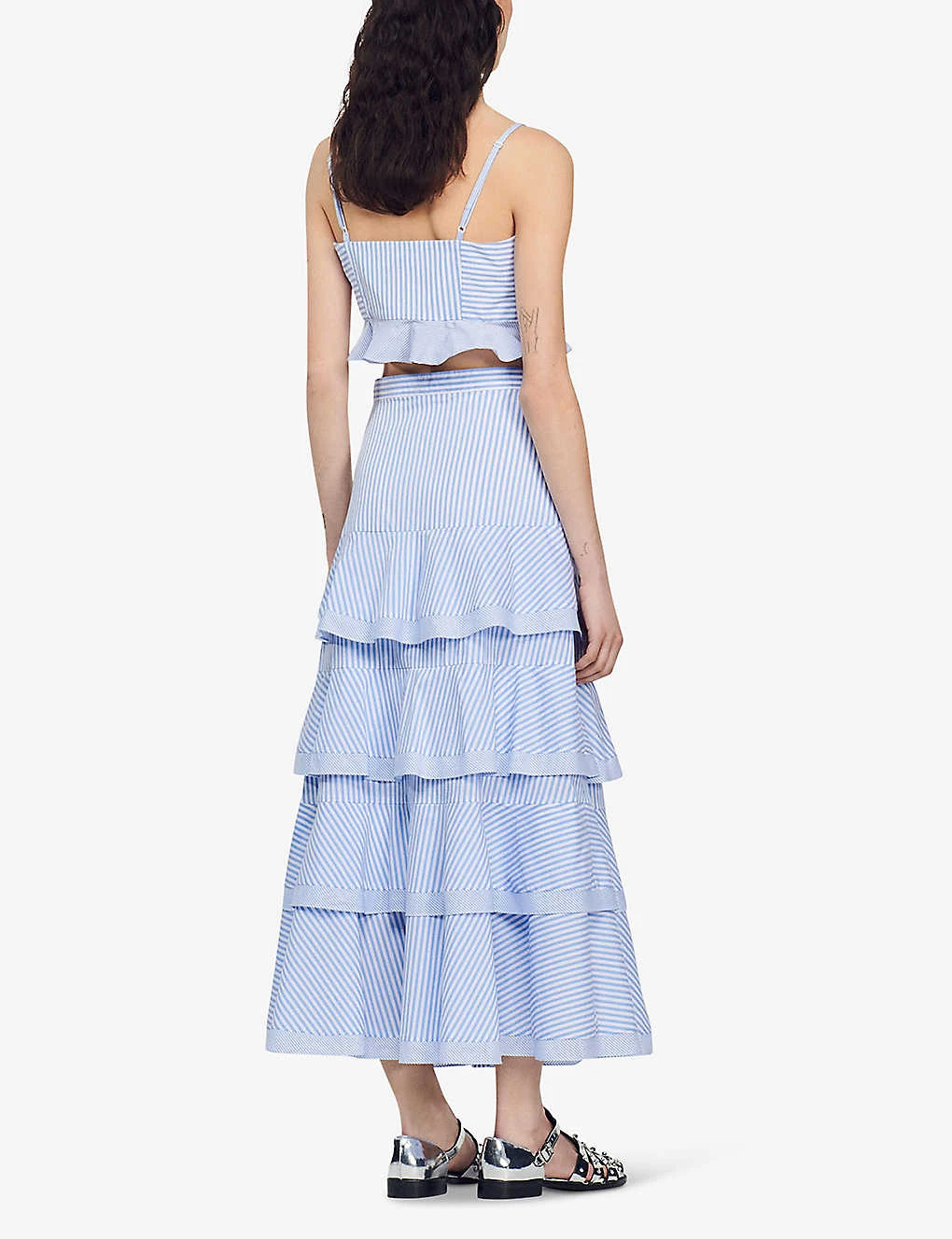 Sandro Tiered-striped Stretch-cotton Maxi Skirt 4 Sandro Tiered-striped Stretch-cotton Maxi Skirt - Image 4