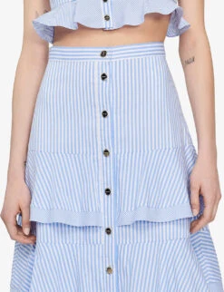 Sandro Tiered-striped Stretch-cotton Maxi Skirt 9 Sandro Tiered-striped Stretch-cotton Maxi Skirt -Reis Clothing Shop R04111298 BLEUS ALT04