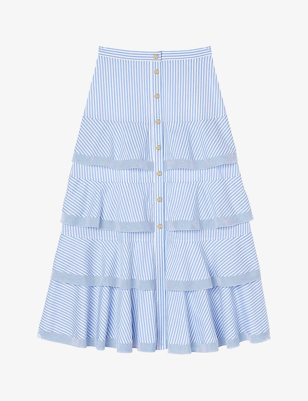 Sandro Tiered-striped Stretch-cotton Maxi Skirt 1 Sandro Tiered-striped Stretch-cotton Maxi Skirt