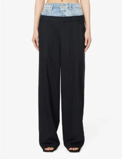 FRAME Le Mix Wide-leg High-rise Woven Trousers -Reis Clothing Shop R04117906 NAVYMULTI ALT02