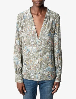 Zadig & Voltaire Twina Floral-print Relaxed-fit Woven Shirt -Reis Clothing Shop R04118653 KAKI ALT02