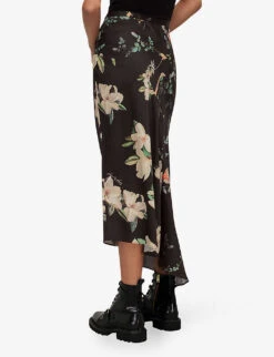 AllSaints Luisa Fabia Floral-print Asymmetric-hem Woven Midi Skirt -Reis Clothing Shop R04119007 BLACK ALT03