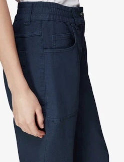 Whistles Tessa Cropped Mid-rise Organic-cotton Trousers -Reis Clothing Shop R04119643 NAVY ALT04
