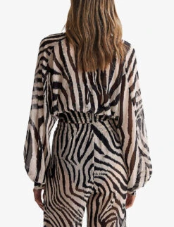 Reiss Farley Zebra-print Woven Blouse -Reis Clothing Shop R04120620 BLACKWHITE ALT02