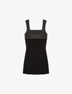 THE KOOPLES Leather-yoke Stretch-woven A-line Mini Dress