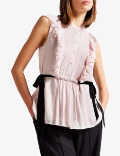 Ted Baker Evalie Frilled Drawstring-waist Crepe Top 6 Ted Baker Evalie Frilled Drawstring-waist Crepe Top -Reis Clothing Shop R04122500 LTNUDE ALT02