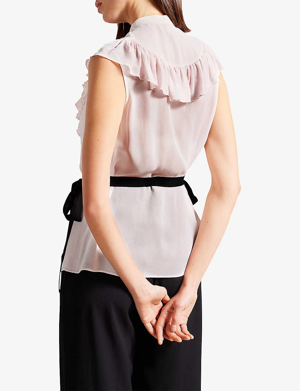 Ted Baker Evalie Frilled Drawstring-waist Crepe Top 4 Ted Baker Evalie Frilled Drawstring-waist Crepe Top - Image 4