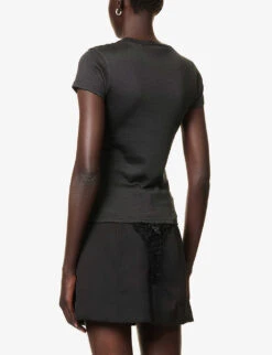 Corset-appliqué Scoop-neck Woven T-shirt -Reis Clothing Shop R04123229 BLACK ALT03